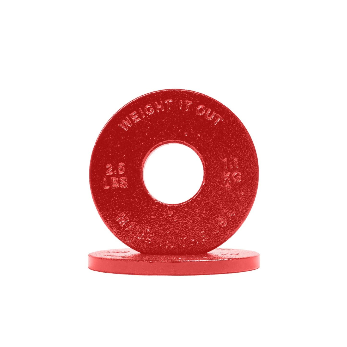 Cast Iron Machined Weight Plate Pairs - front view of 1.1 kg (red finish)