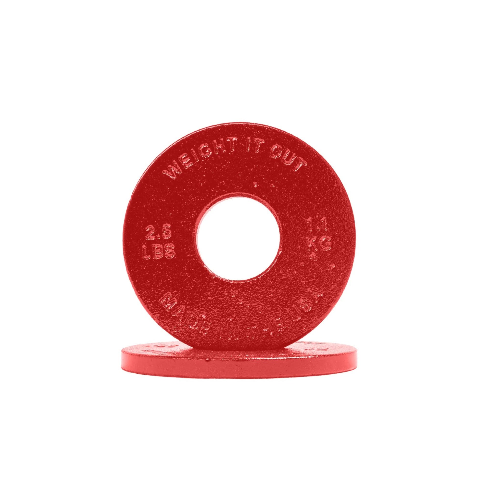 Cast Iron Machined Weight Plate Pairs - front view of 1.1 kg (red finish)