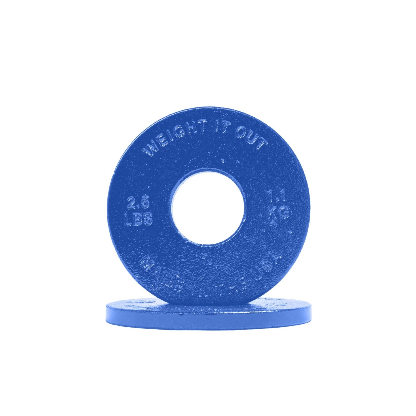 Cast Iron Machined Weight Plate Pairs - front view of 1.1 kg (blue finish)
