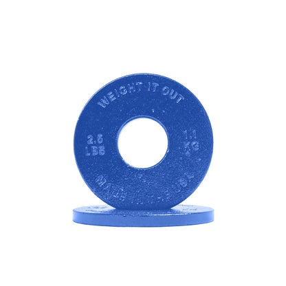 Cast Iron Machined Weight Plate Pairs - front view of 1.1 kg (blue finish)