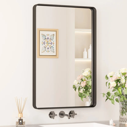 Black Hard Corner Thin Frame Metal Mirror – Modern Rectangular Wall-Mounted Mirror