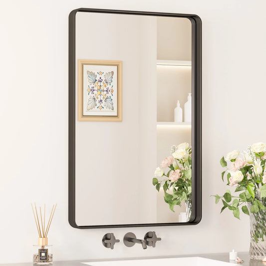 Black Hard Corner Thin Frame Metal Mirror – Modern Rectangular Wall-Mounted Mirror