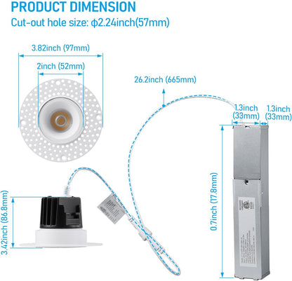 1 Inch LED Recessed Light, 9W, Selectable CCT, 600 Lumens, 120 VAC