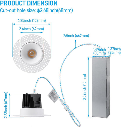 LED Recessed Downlight, 2 Inch, 13W, Selectable CCT, 800 Lumens, 120 VAC