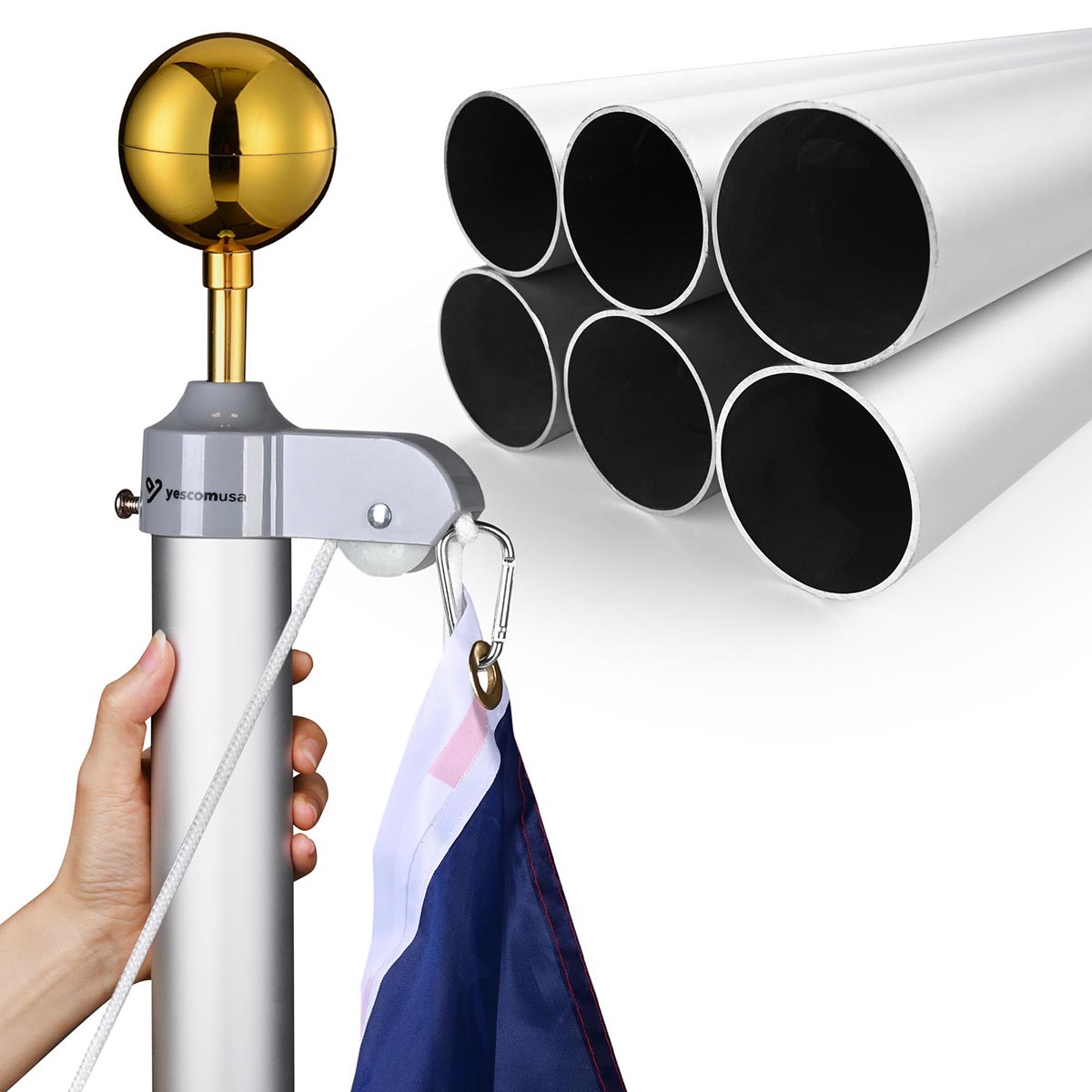 Yescom Bravery 13Gauge Aluminum Flagpole (20', 25', 30' Options)