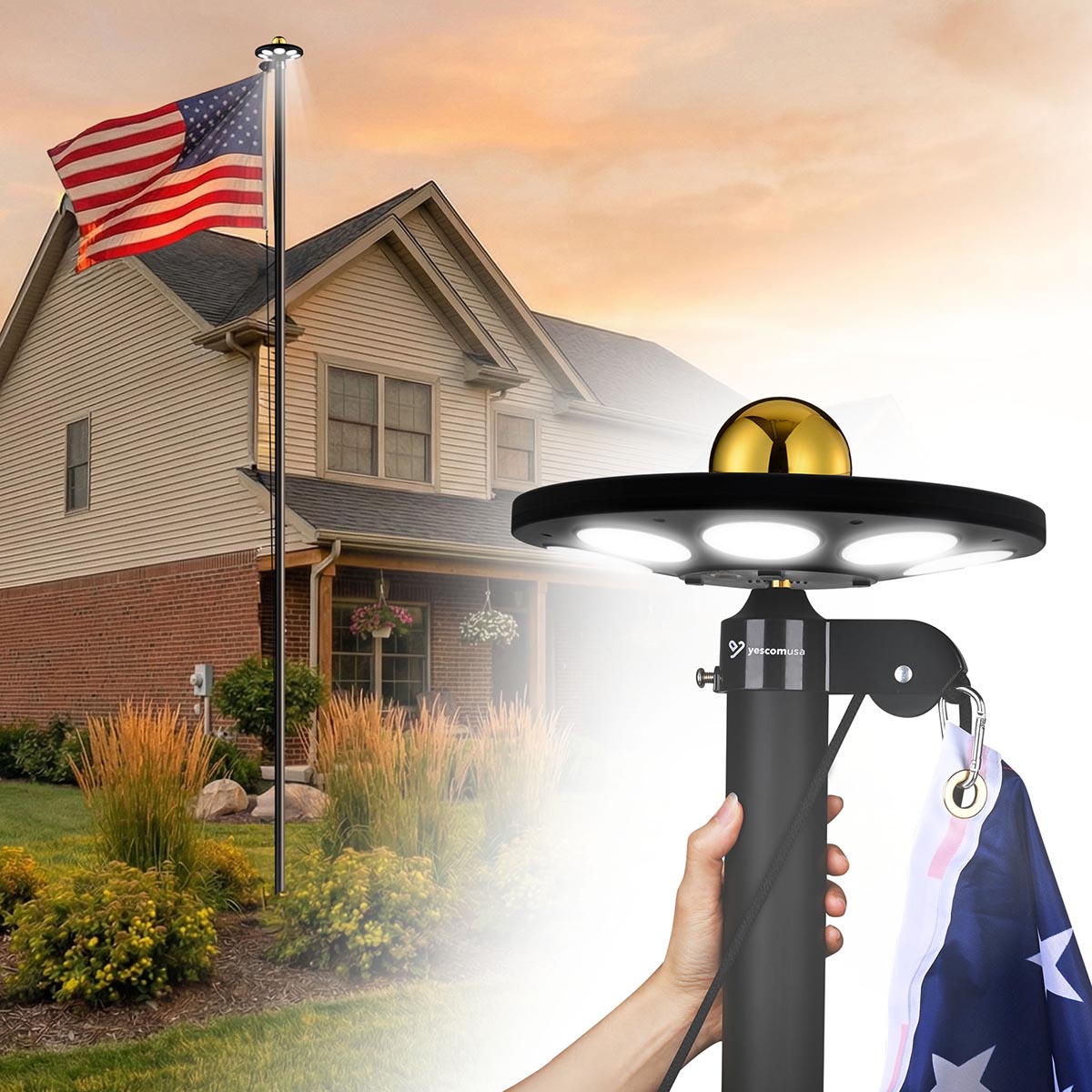 Yescom Bravery Flagpole with Light 13Gauge (20ft,25ft,30ft Options)
