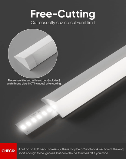 24V Anti-Glare Bright Cozy Under Cabinet LED Strip Free Cut 6000K Cool White - White Shell