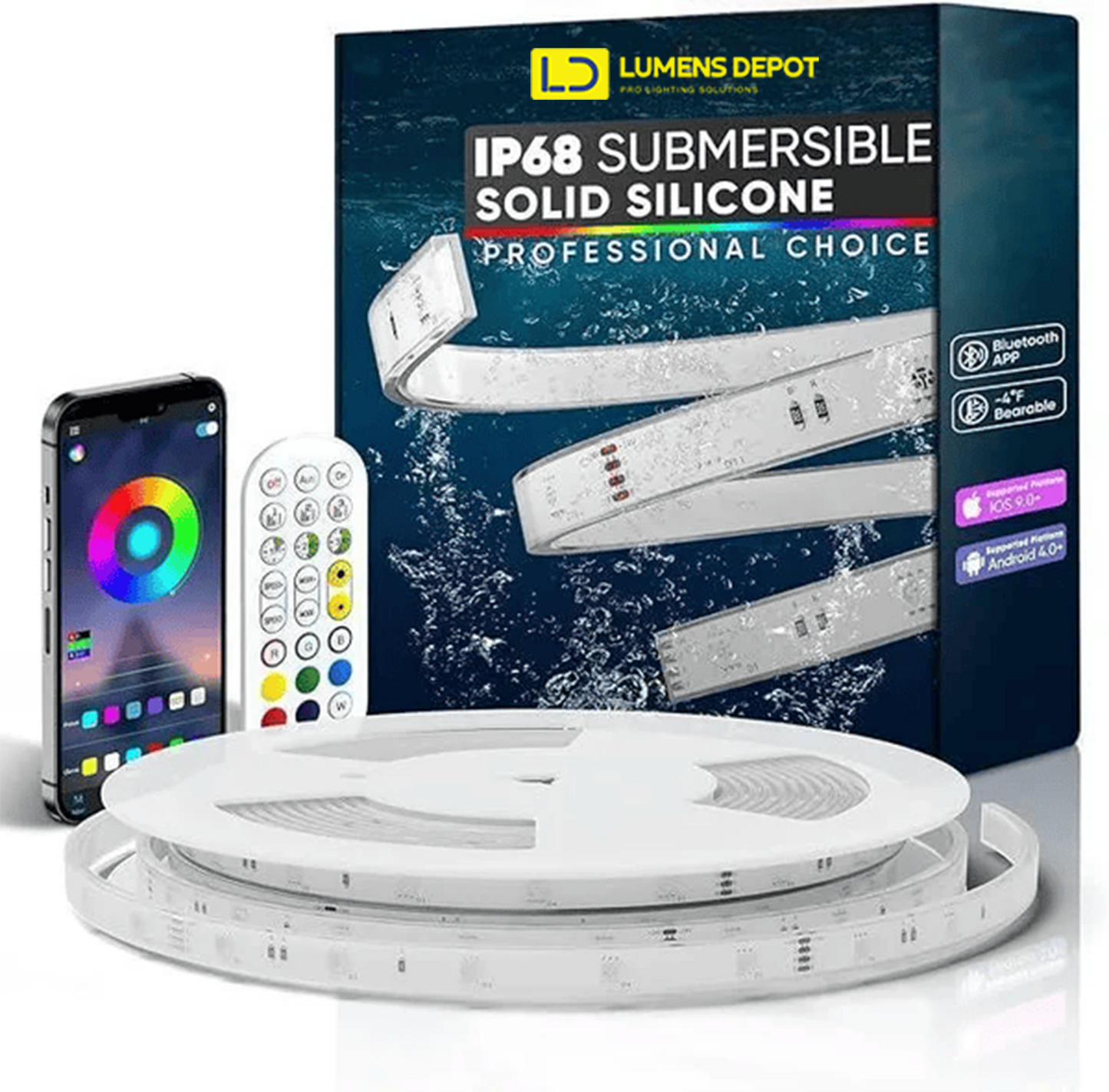 24V IP68 LED Strip Light – Smart RGB Submersible Pool Light Strips, 4mm x 12mm, 1-10V Dimmable, Remote & Bluetooth App Control, ETL Listed, 2W/M