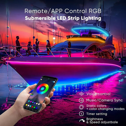 24V IP68 LED Strip Light – Smart RGB Submersible Pool Light Strips, 4mm x 12mm, 1-10V Dimmable, Remote & Bluetooth App Control, ETL Listed, 2W/M