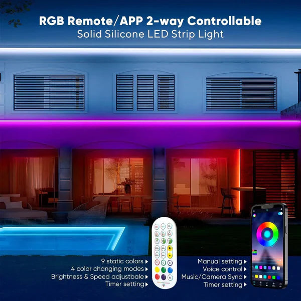 24V IP68 LED Strip Light – Smart RGB Submersible Pool Light Strips, 4mm x 12mm, 1-10V Dimmable, Remote & Bluetooth App Control, ETL Listed, 2W/M