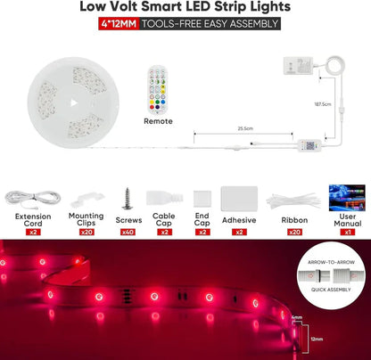 24V IP68 LED Strip Light – Smart RGB Submersible Pool Light Strips, 4mm x 12mm, 1-10V Dimmable, Remote & Bluetooth App Control, ETL Listed, 2W/M