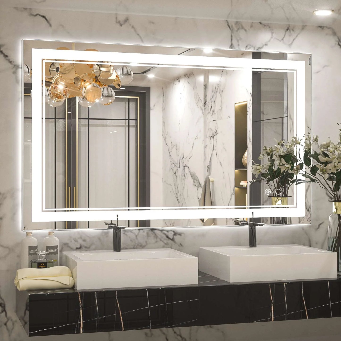 Classic Frontlit LED Bathroom Mirror – Shatterproof - Anti-Fog - Wall-Mounted Vanity Mirror with IP54 Waterproof Rating