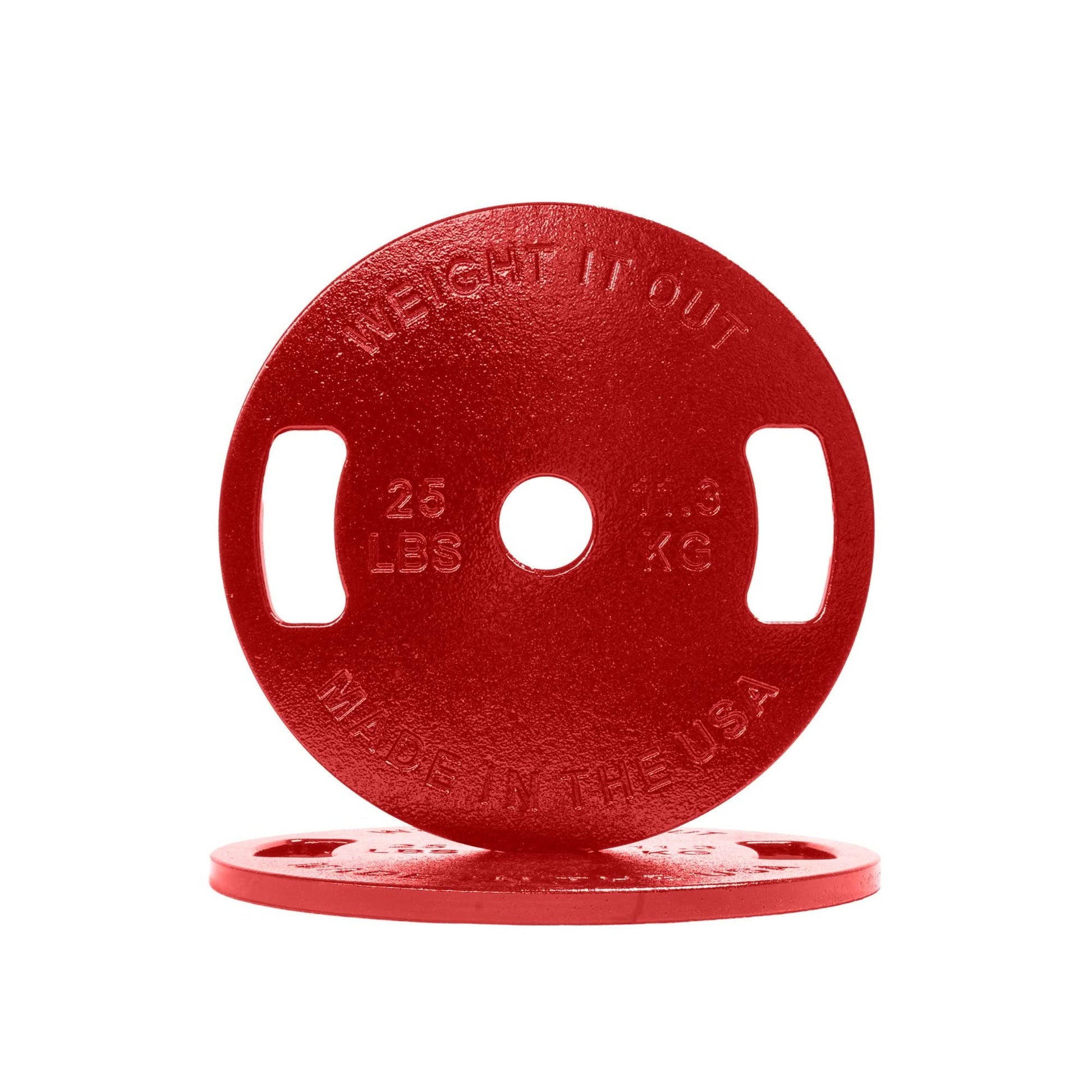 Cast Iron Machined Weight Plate Pairs - front view of 11.3 kg (red finish)