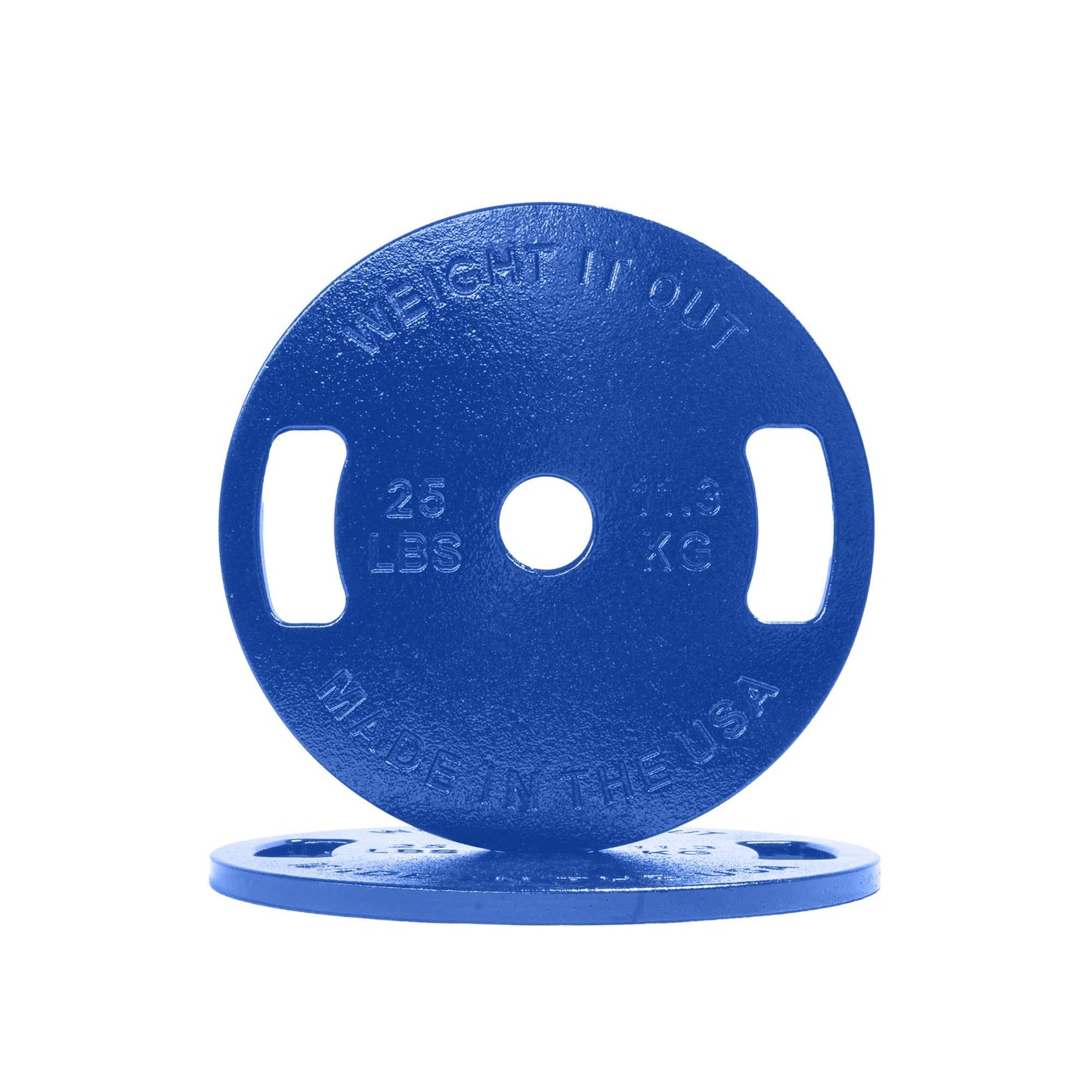 Cast Iron Machined Weight Plate Pairs - front view of 11.3 kg (blue finish)