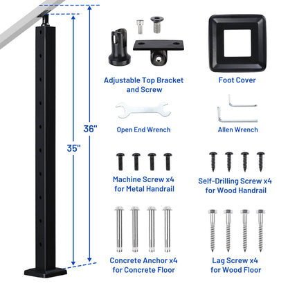 Yescom 36in T304 Stainless Steel Cable Railing Stair Post (2x2, 16G)
