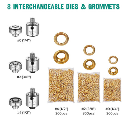 Yescom Grommets Tool Machine with #0 #2 #4 Dies 900ct.