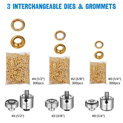 Yescom Grommet Machine with Rolling Base #0 #2 #4 900ct. Grommets