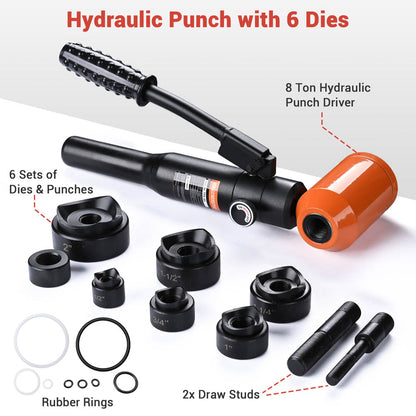 Yescom 8 Ton Hydraulic Punch Tool 1/2-2in Knockout Set