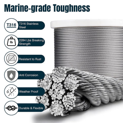 Yescom 4.8mm Wire Rope Type 316 Stainless Steel, 7x19, 3/16"x500'