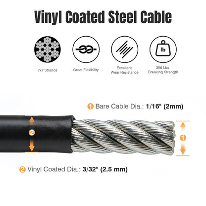 Yescom 2.5mm T304 Stainless Steel Wire Rope w Fasteners, 7x7, 240' - (4x)60'