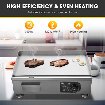 Yescom Electric Griddle with Lid Flat Top Grill 22in 3000W