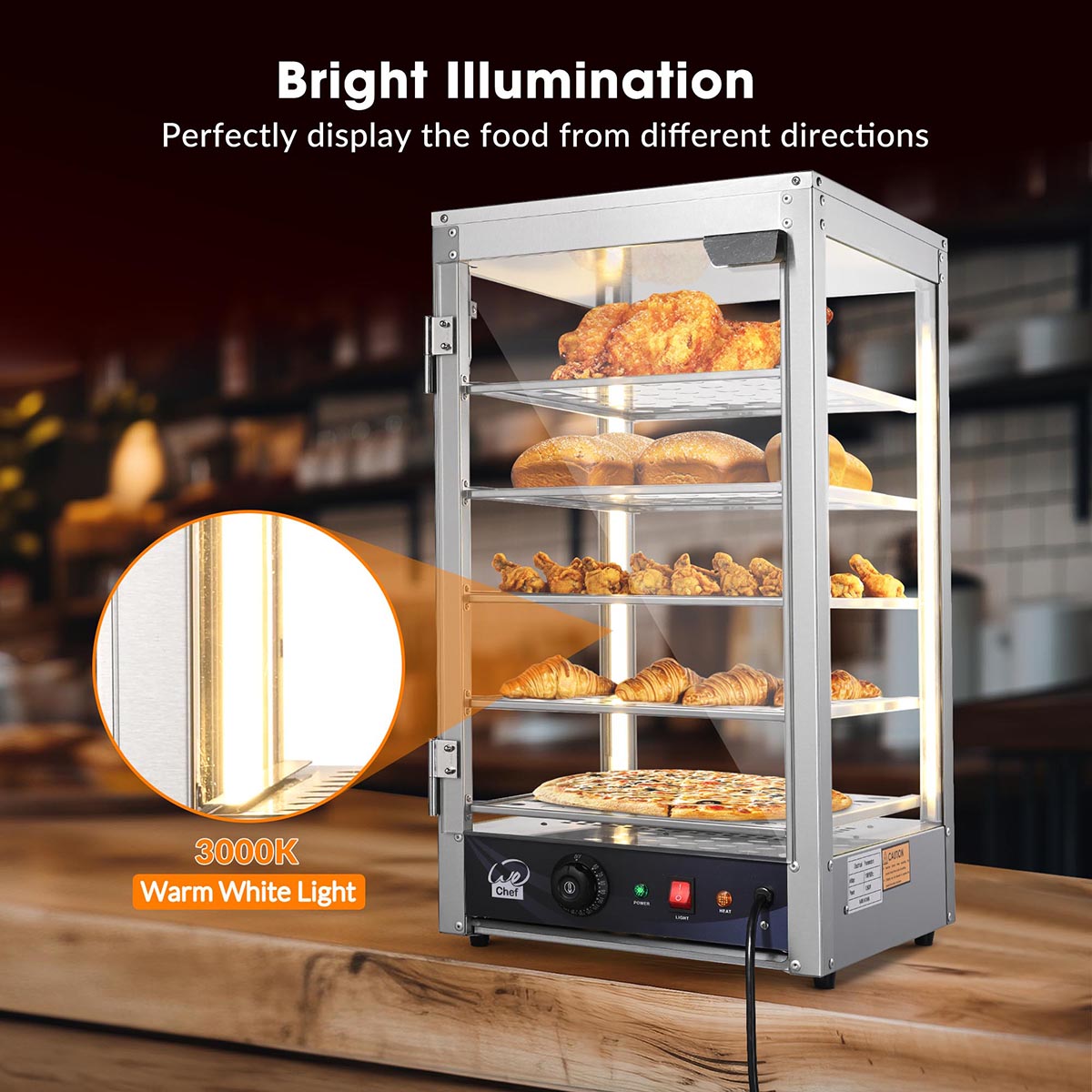 Yescom Pizza Food Warmer Commercial Countertop Display Case 5-Tier 15x15x28