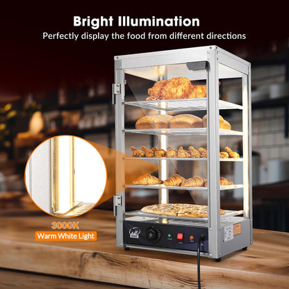 Yescom Pizza Food Warmer Commercial Countertop Display Case 5-Tier 15x15x28