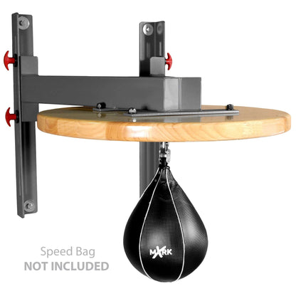 Professional speed bag platform with chain swivel, showcasing durable hardwood and heavy-duty steel frame. Speed bag not included.