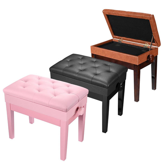 Yescom Piano Bench Leather Seat Adjustable-Height w/ Storage