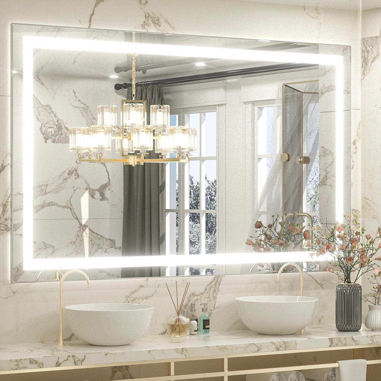 LED Bathroom Mirror – Front Lighting, 48x36 Inches, 35W, 1,250 Lumens – Single Light Strip - Dimmable - Anti-Fog