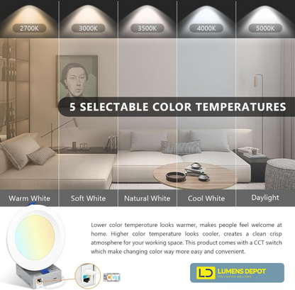 3 Inch LED Recessed Light, 8W, Selectable CCT, 500 Lumens, 120 VAC