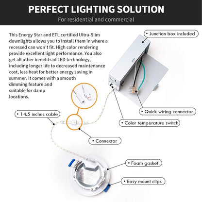 3 Inch LED Recessed Light, 8W, Selectable CCT, 500 Lumens, 120 VAC