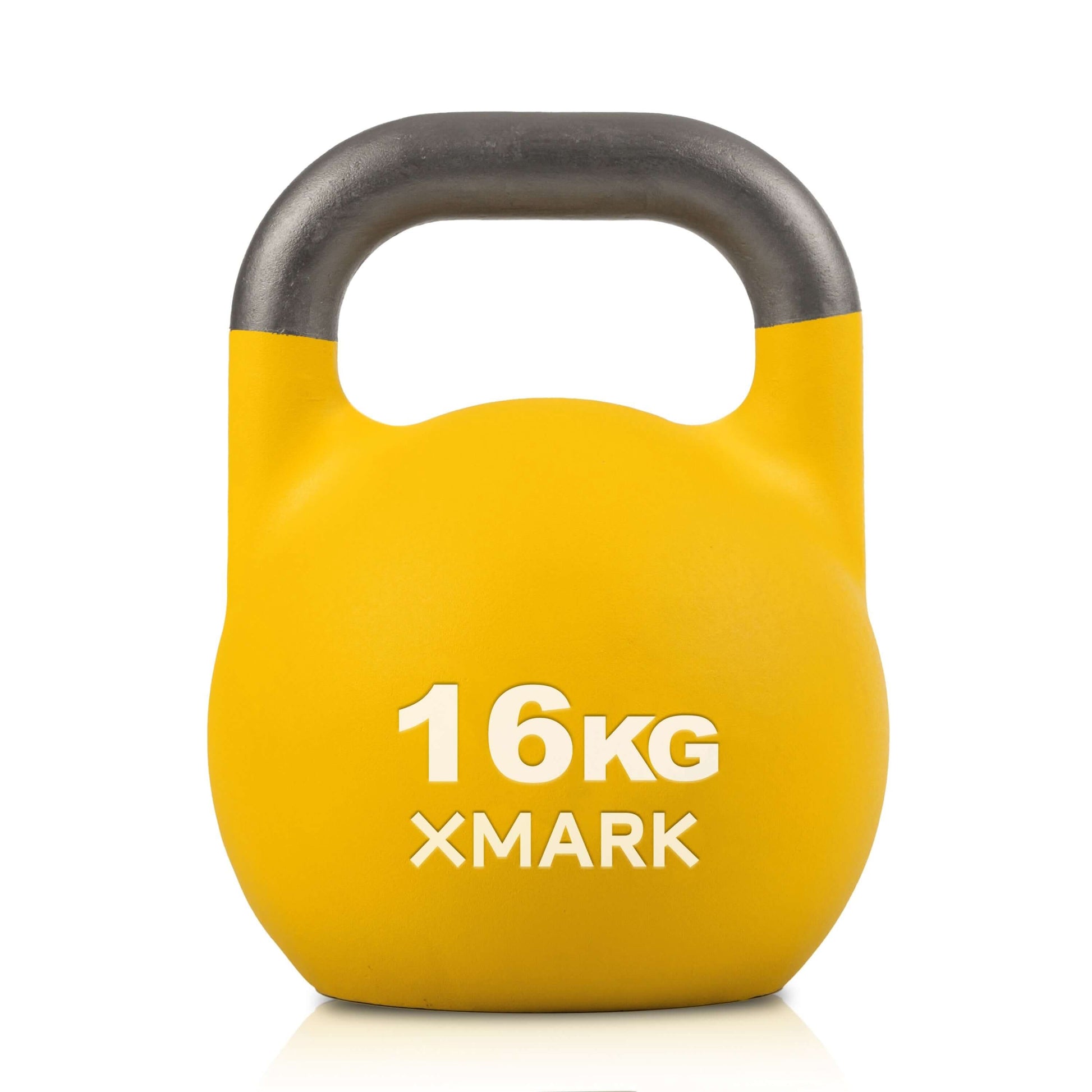 Yellow 16kg competition kettlebell from XMark for fitness training and workouts.