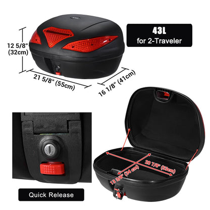 Yescom Motorcycle Trunk with Lights Quick Release Scooter Tour Pack