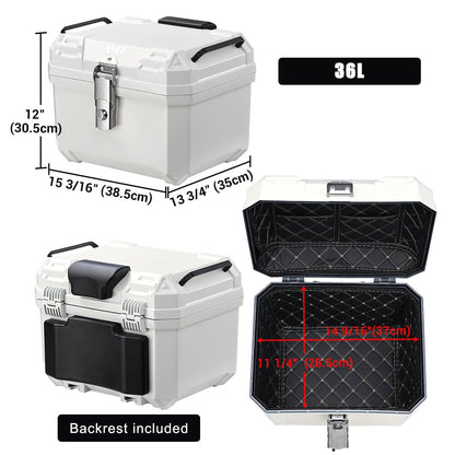 Yescom White Motorcycle Trunk Box with Backrest Scooter Tour Pack