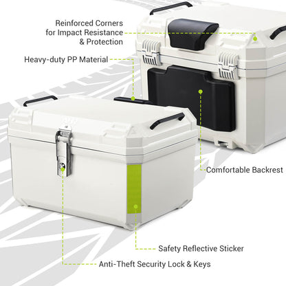 Yescom White Motorcycle Trunk Box with Backrest Scooter Tour Pack