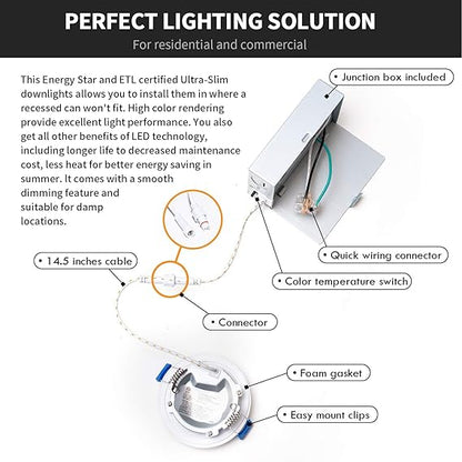 6 Inch LED Downlight, 12W, Selectable CCT, 900 Lumens, 120 VAC
