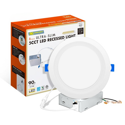 6 Inch LED Downlight, 12W, Selectable CCT, 900 Lumens, 120 VAC