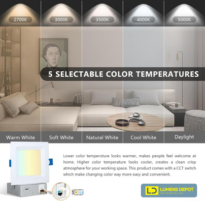 8 Inch Square LED Downlight, 18W, Selectable CCT, 1500 Lumens, 120 VAC
