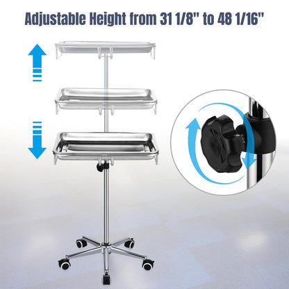 Yescom Mayo Stand Medical Equipment Stainless Steel Tray 5 Legs