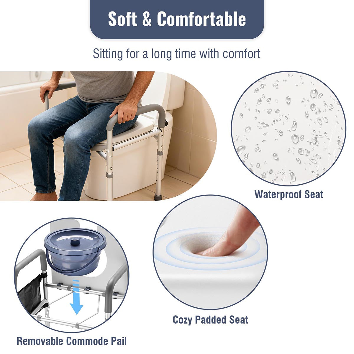 Yescom Raised Toilet Seat w/ Handles Height Adjustable Holds 375lbs