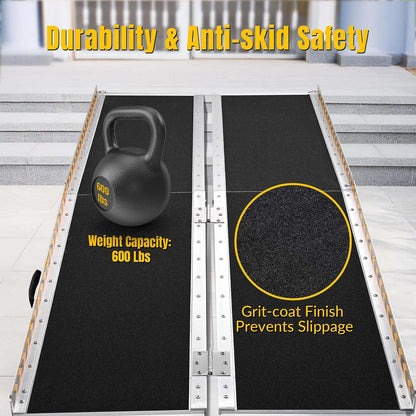 Yescom Wheelchair Ramp 600lb Capacity 6'x29" Aluminum w/ Non-Slip Surface