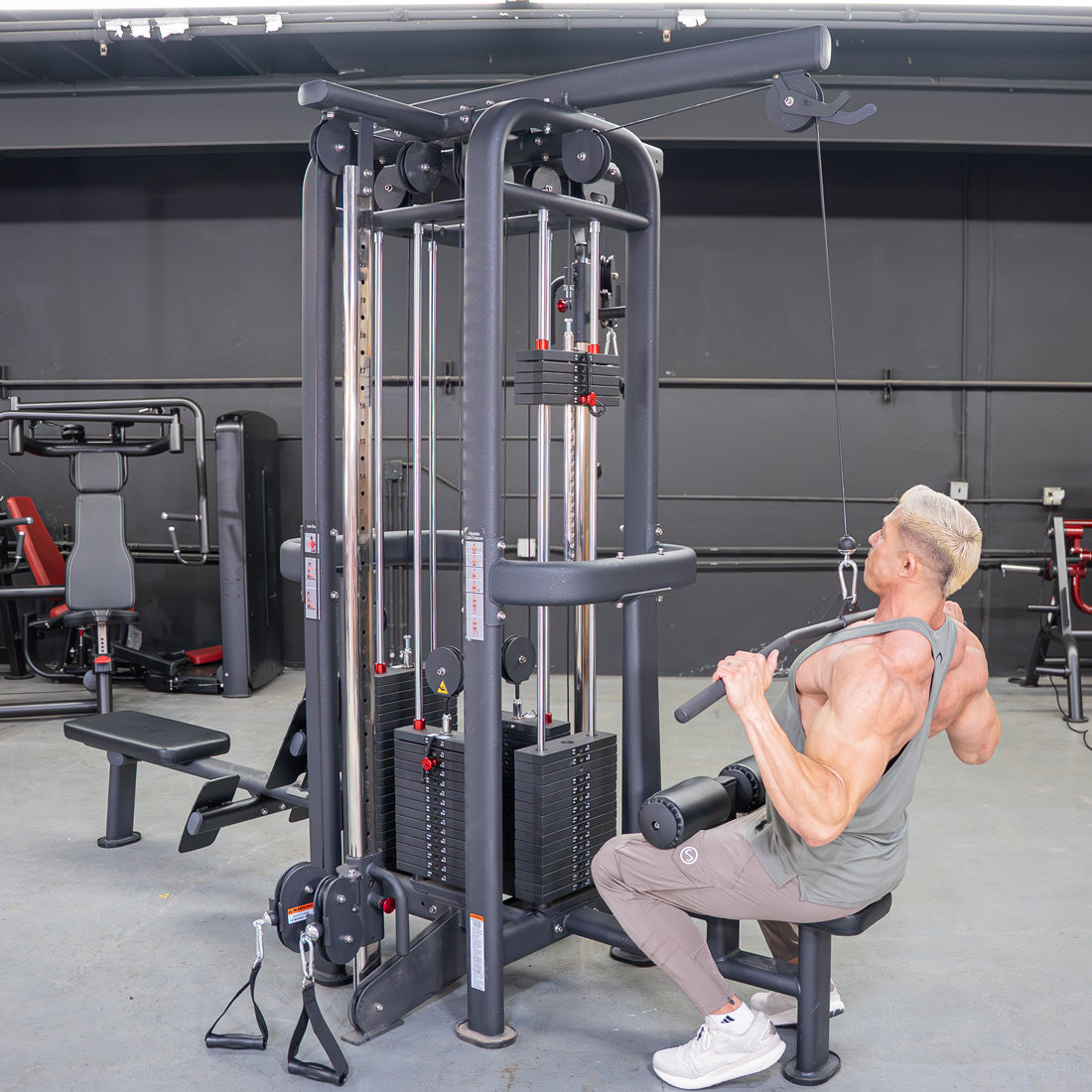 4 Stack Megatron Standard Jungle Gym - 2 Colors - Muscle D Fitness - Low Row, Lat Pulldown, Single Handle Hi/low Pulley, Double Hi/Low Pulley