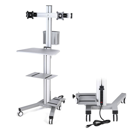 Yescom PC Computer Cart Workstation with Power Strip 2-Monitor