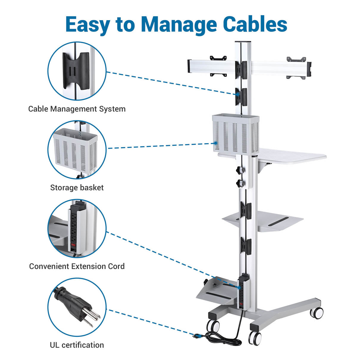 Yescom PC Computer Cart Workstation with Power Strip 2-Monitor