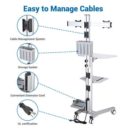Yescom PC Computer Cart Workstation with Power Strip 2-Monitor