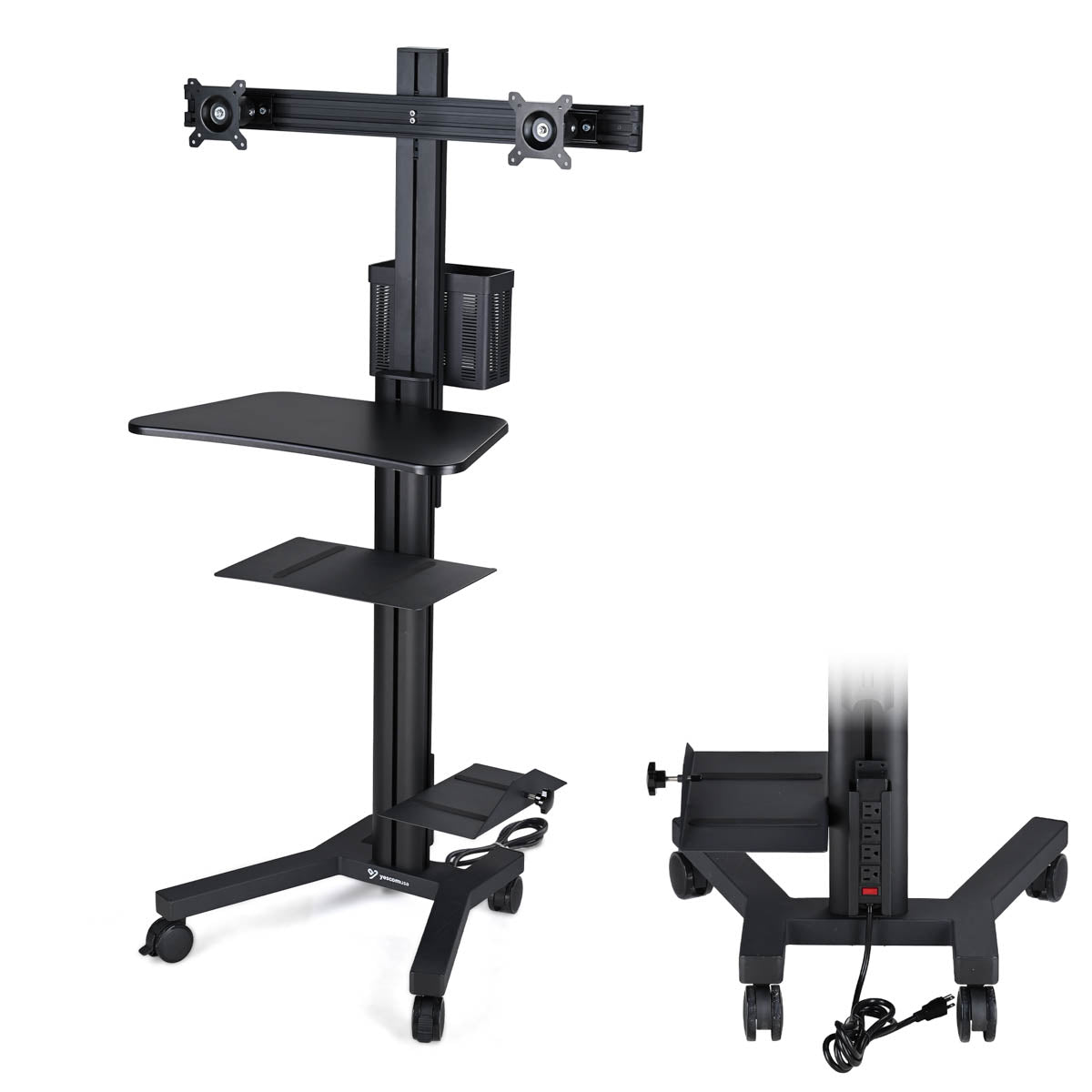 Yescom PC Computer Cart Workstation with Power Strip 2-Monitor