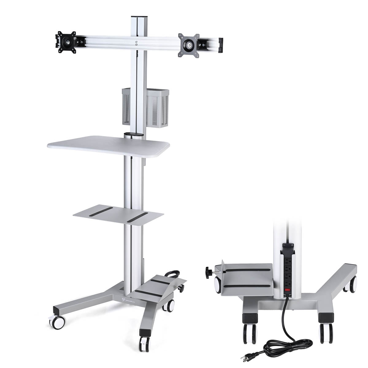Yescom PC Computer Cart Workstation with Power Strip 2-Monitor