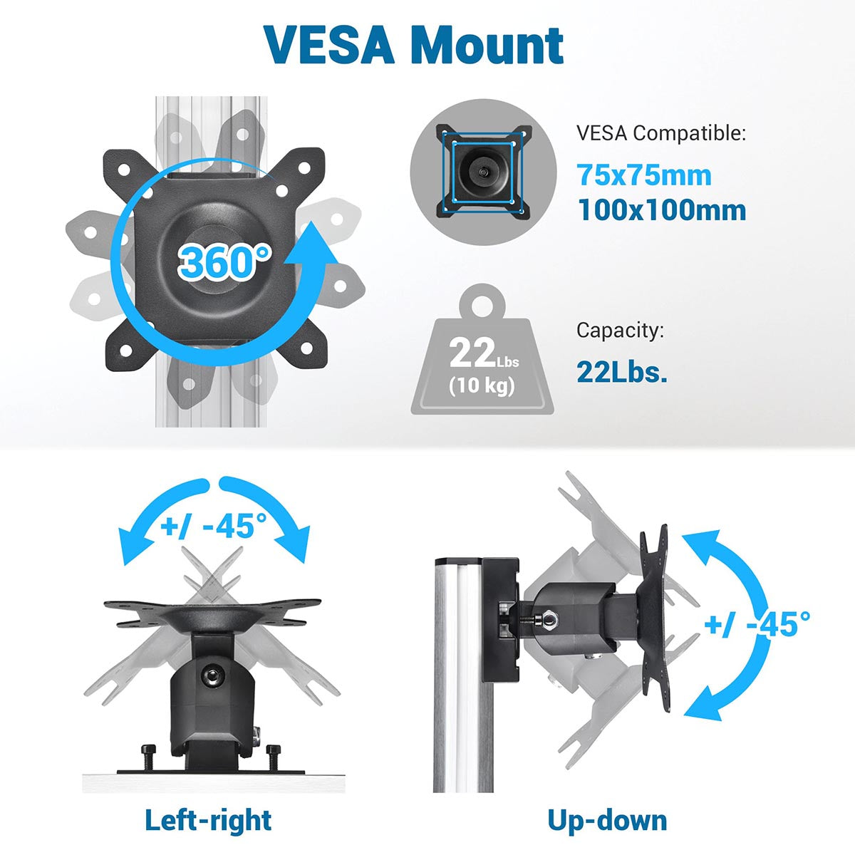 Yescom Monitor VESA Mount 75x75 & 100x100, Tilting & Swivel