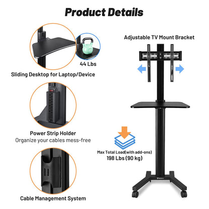 Yescom Mobile TV Stand with Mount for 32-65in Monitors Office Classroom